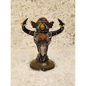 Handcrafted Vintage-Inspired Tribal Totem Decor Featuring Bird Motif & Bull Horn